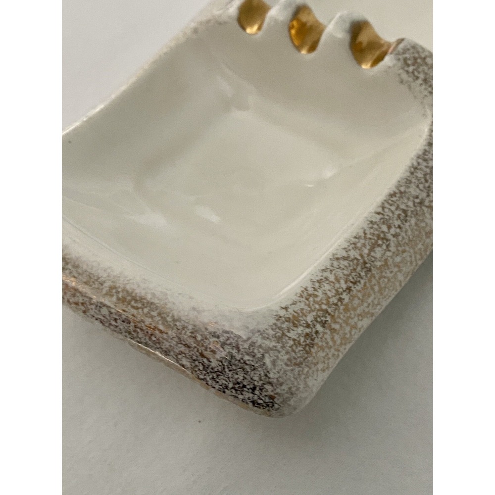 Vintage Ash Tray 24k GOLD White Atomic Eames Rectangle MCM - Picture 5 of 10